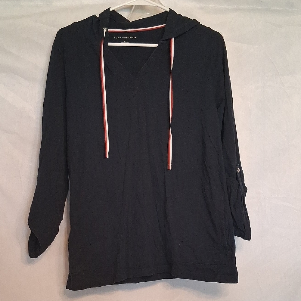 Tommy Hilfiger Hooded Top with Red and White Stripes Size Medium